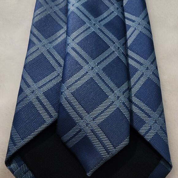 Lands End Men's Blue Tie with Geometric Check Stripe Standard Size Classic Style - Picture 7 of 7